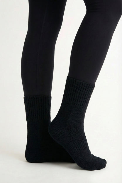 LOHNR Cabin Cuff Socks in Onyx - Plush, pre-cuffed ribbed boot socks designed for quiet luxury and refined comfort.