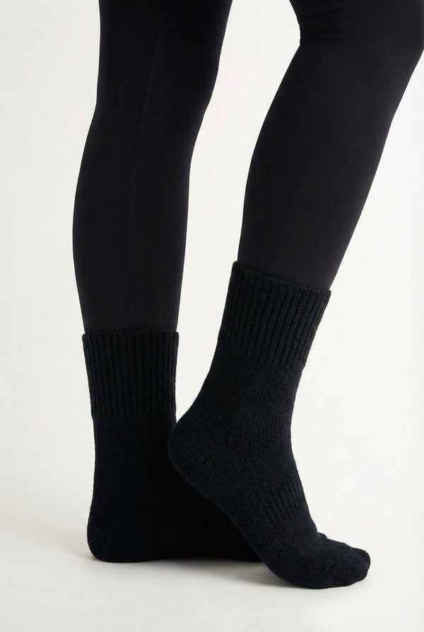 LOHNR Cabin Cuff Socks in Onyx - Plush, pre-cuffed ribbed boot socks designed for quiet luxury and refined comfort.