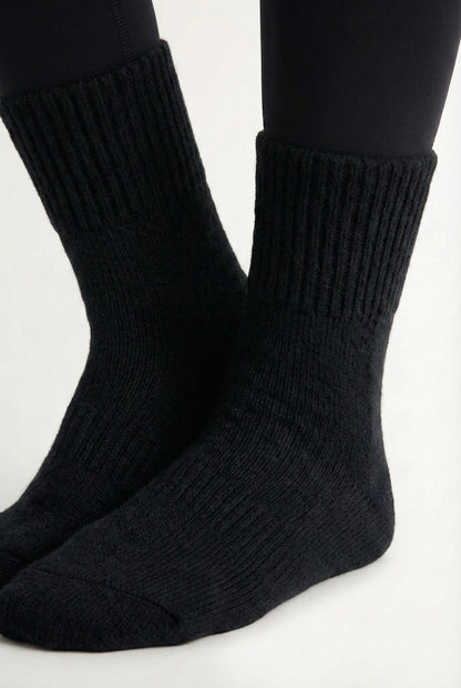 LOHNR Cabin Cuff Socks in Onyx - Plush, pre-cuffed ribbed boot socks designed for quiet luxury and refined comfort.