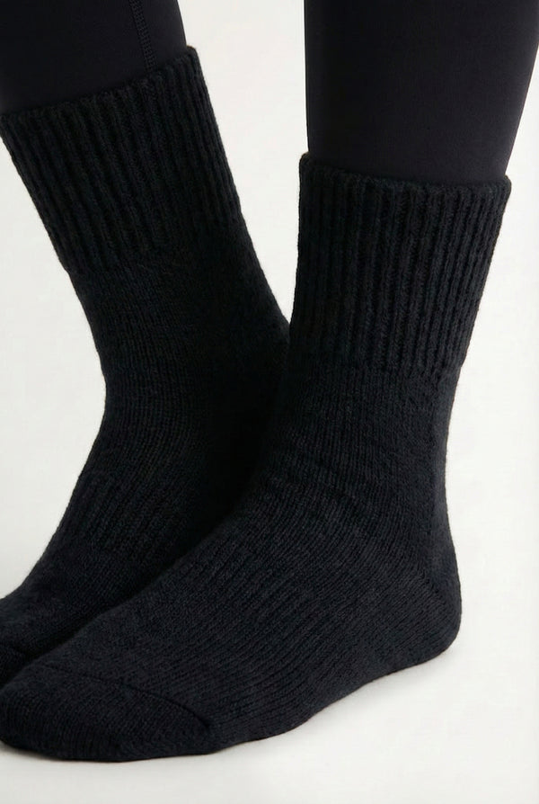LOHNR Cabin Cuff Socks in Onyx - Plush, pre-cuffed ribbed boot socks designed for quiet luxury and refined comfort.
