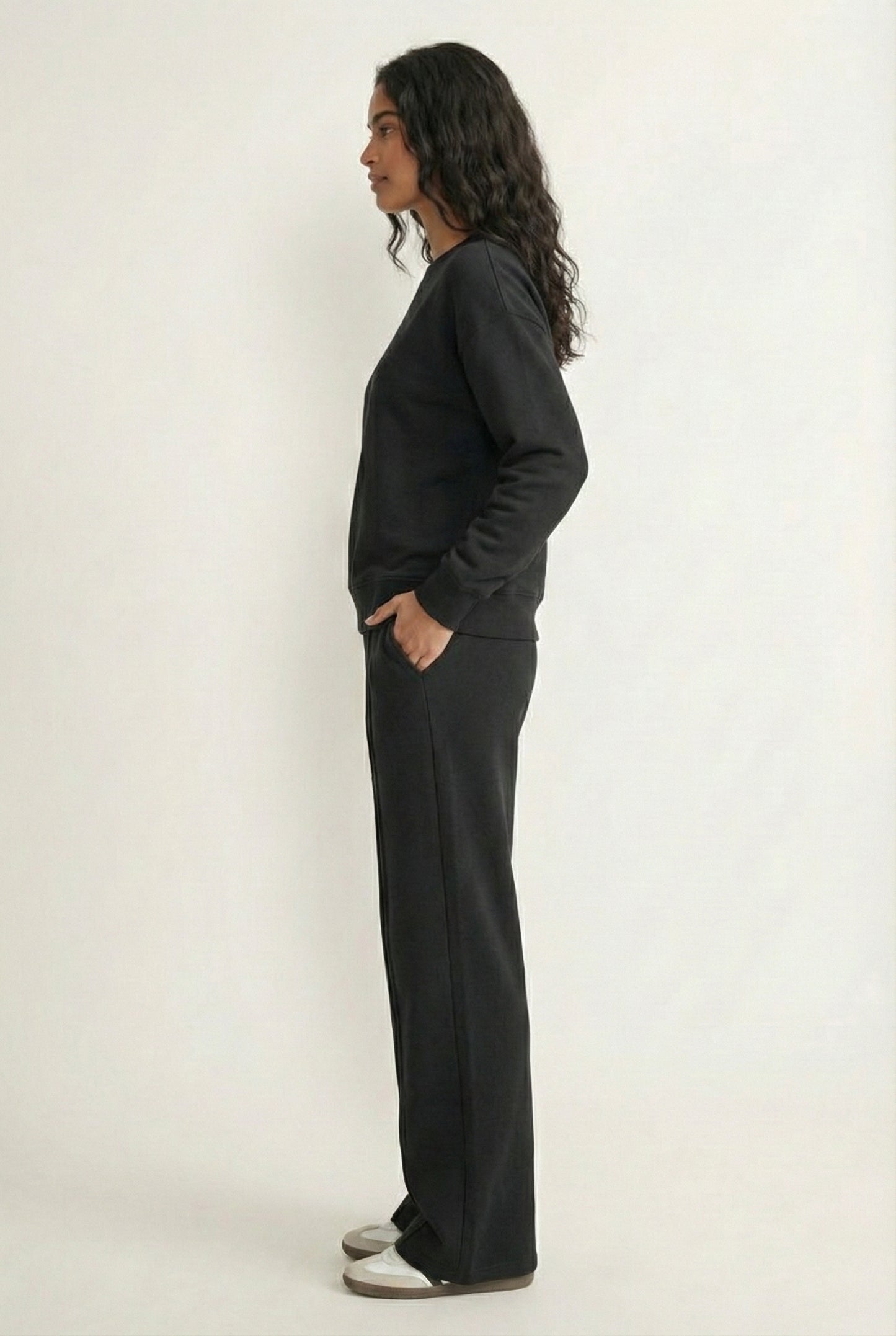 LOHNR Column Set in Rich Black - Women's Smooth Sweatshirt Lounge Set