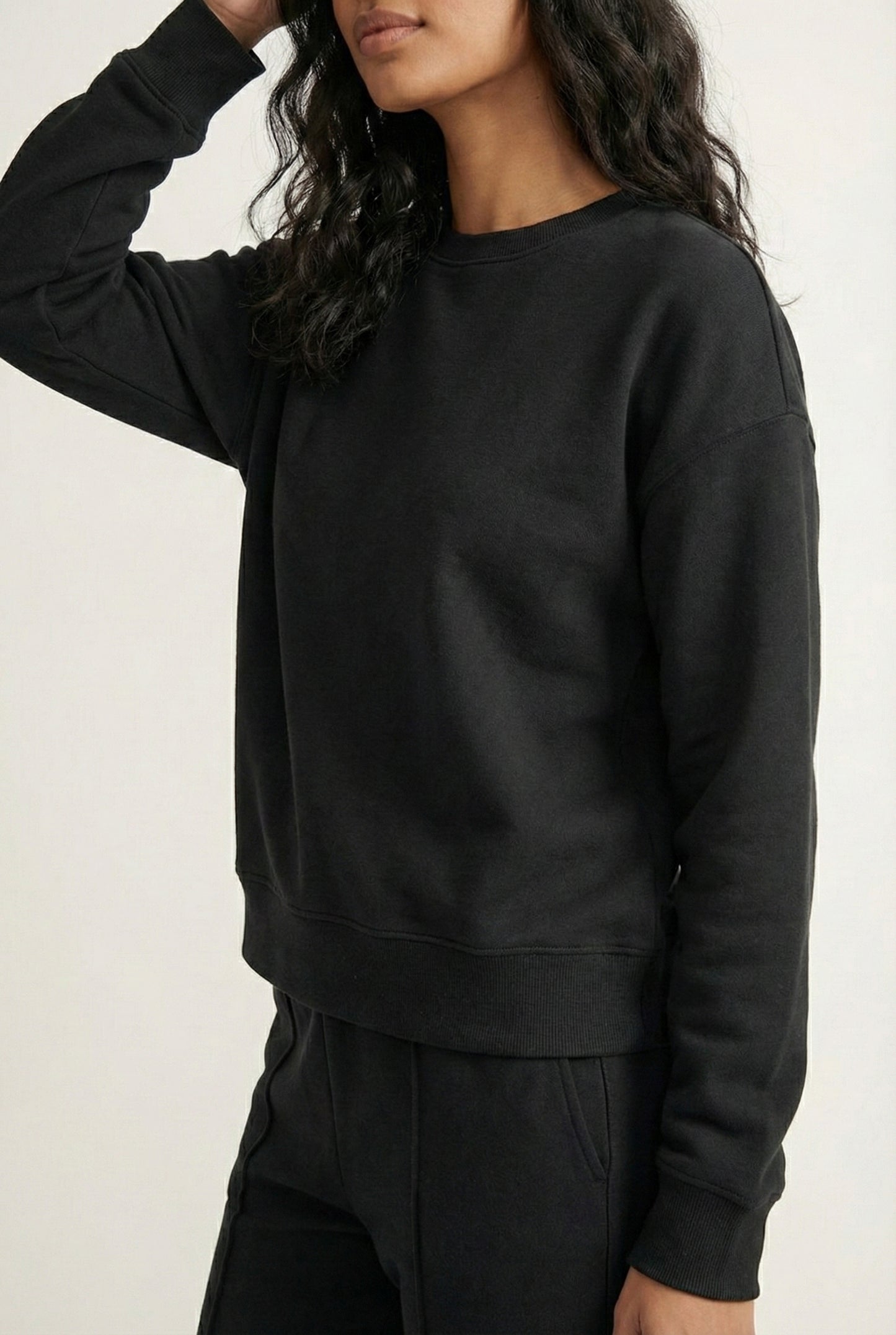 LOHNR Column Set in Rich Black - Women's Smooth Sweatshirt Lounge Set