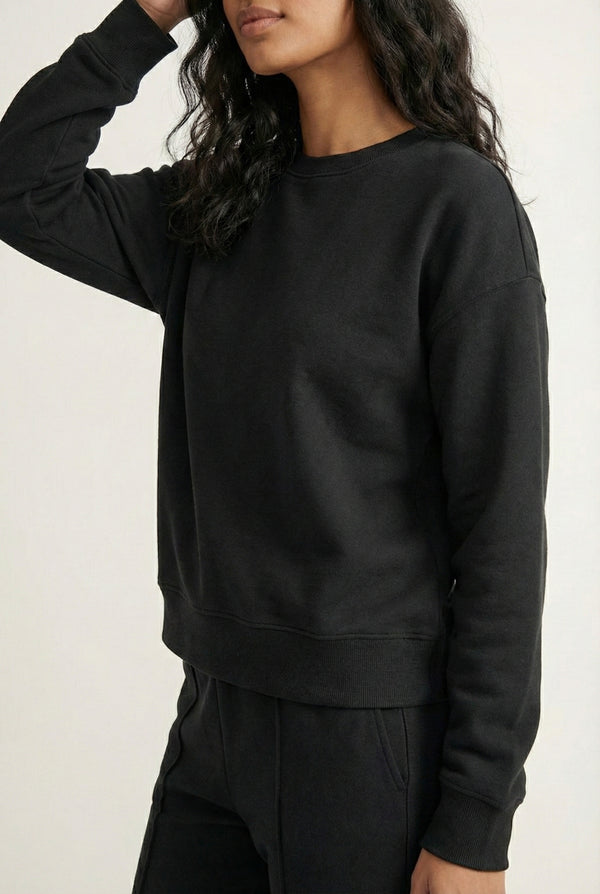 LOHNR Column Set in Rich Black - Women's Smooth Sweatshirt Lounge Set