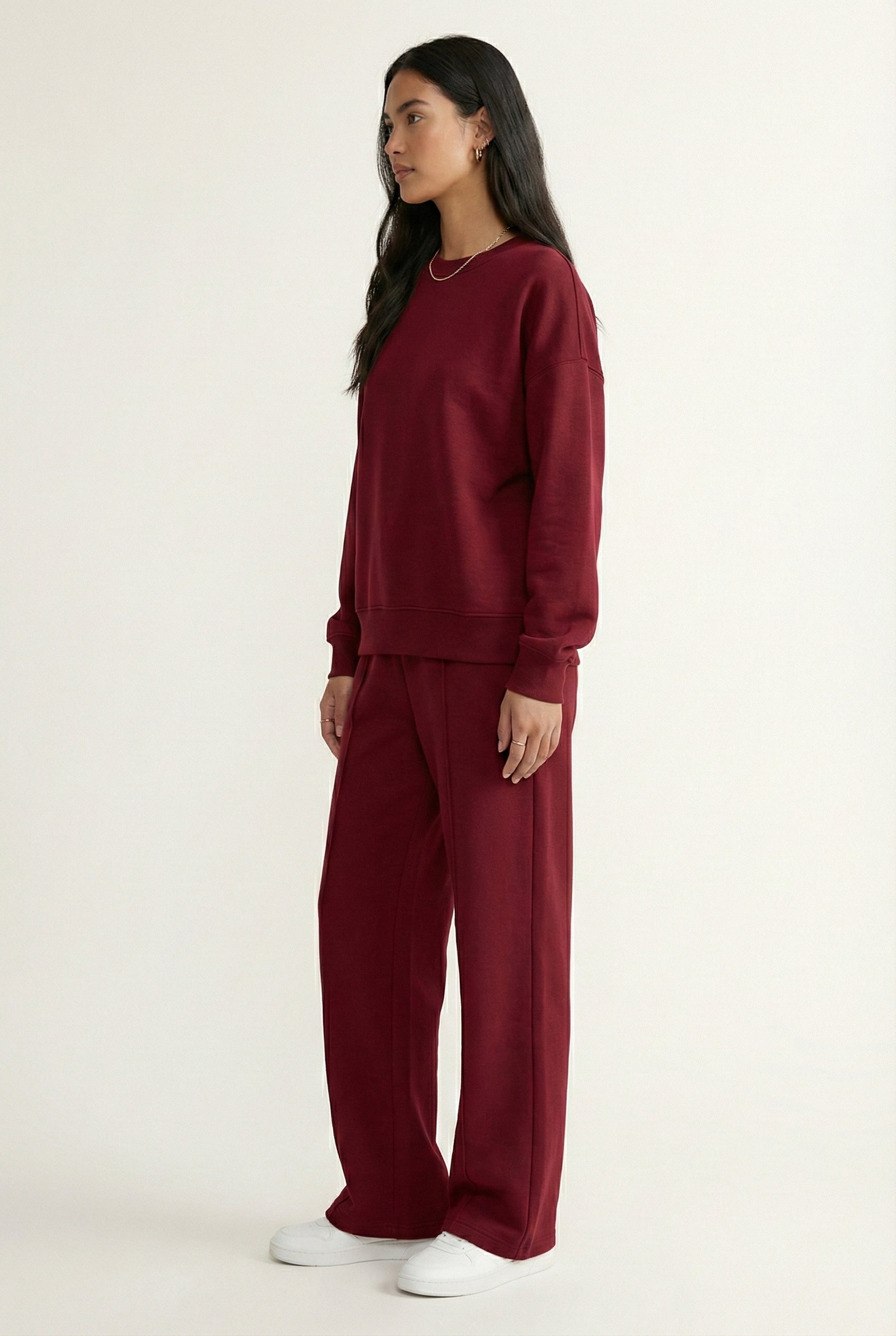 LOHNR Column Set in Spiced Burgundy - Women's Smooth Sweatshirt Lounge Set