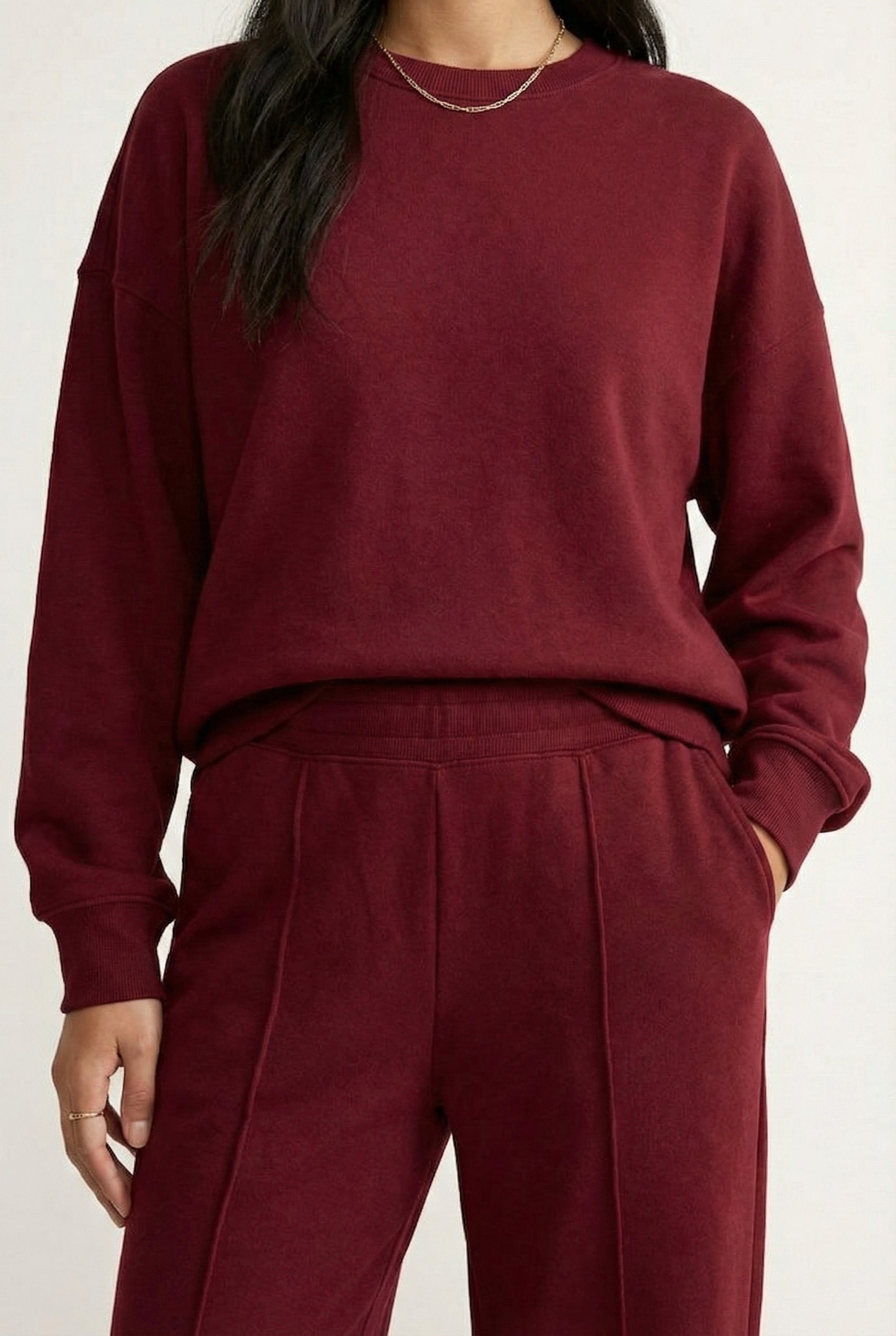 LOHNR Column Set in Spiced Burgundy - Women's Smooth Sweatshirt Lounge Set