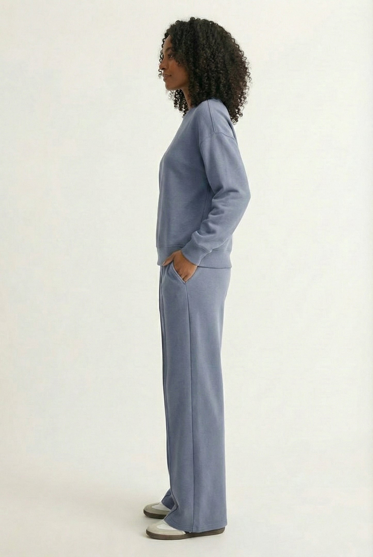 LOHNR Column Set in Stone Blue - Women's Smooth Sweatshirt Lounge Set