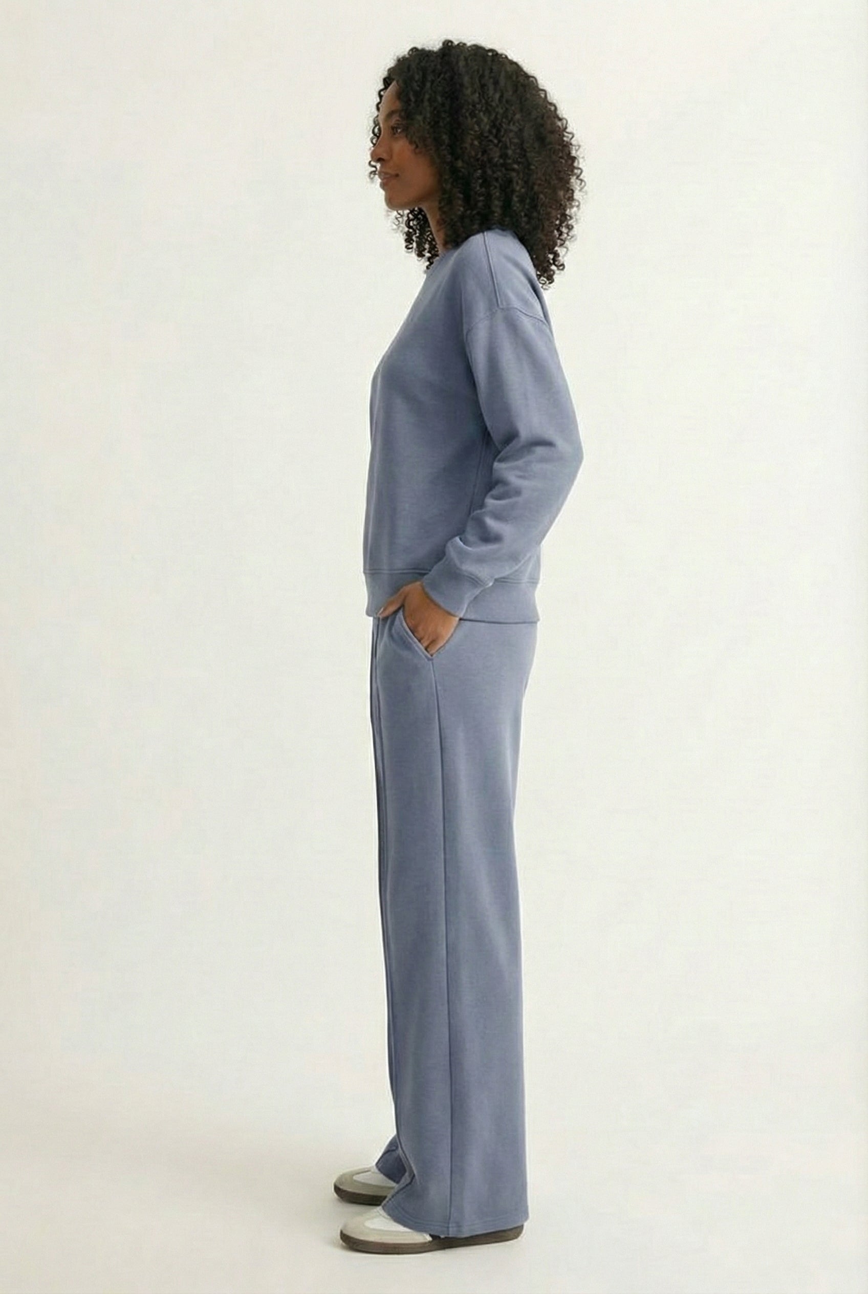 LOHNR Column Set in Stone Blue - Women's Smooth Sweatshirt Lounge Set