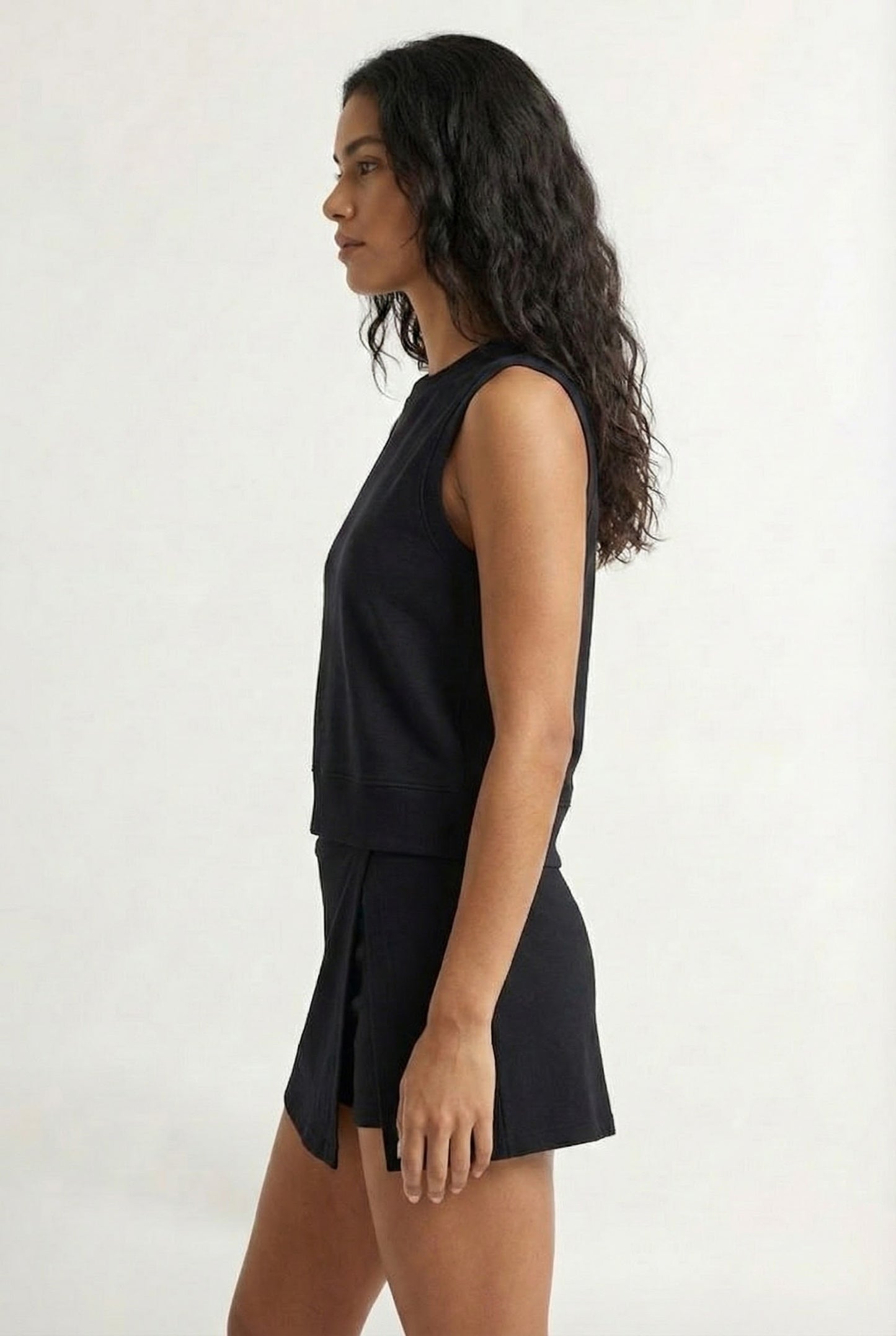LOHNR Cotton Skirt Set in Black - Relaxed 100% mineral cotton tank and wrap skirt with built-in shorts