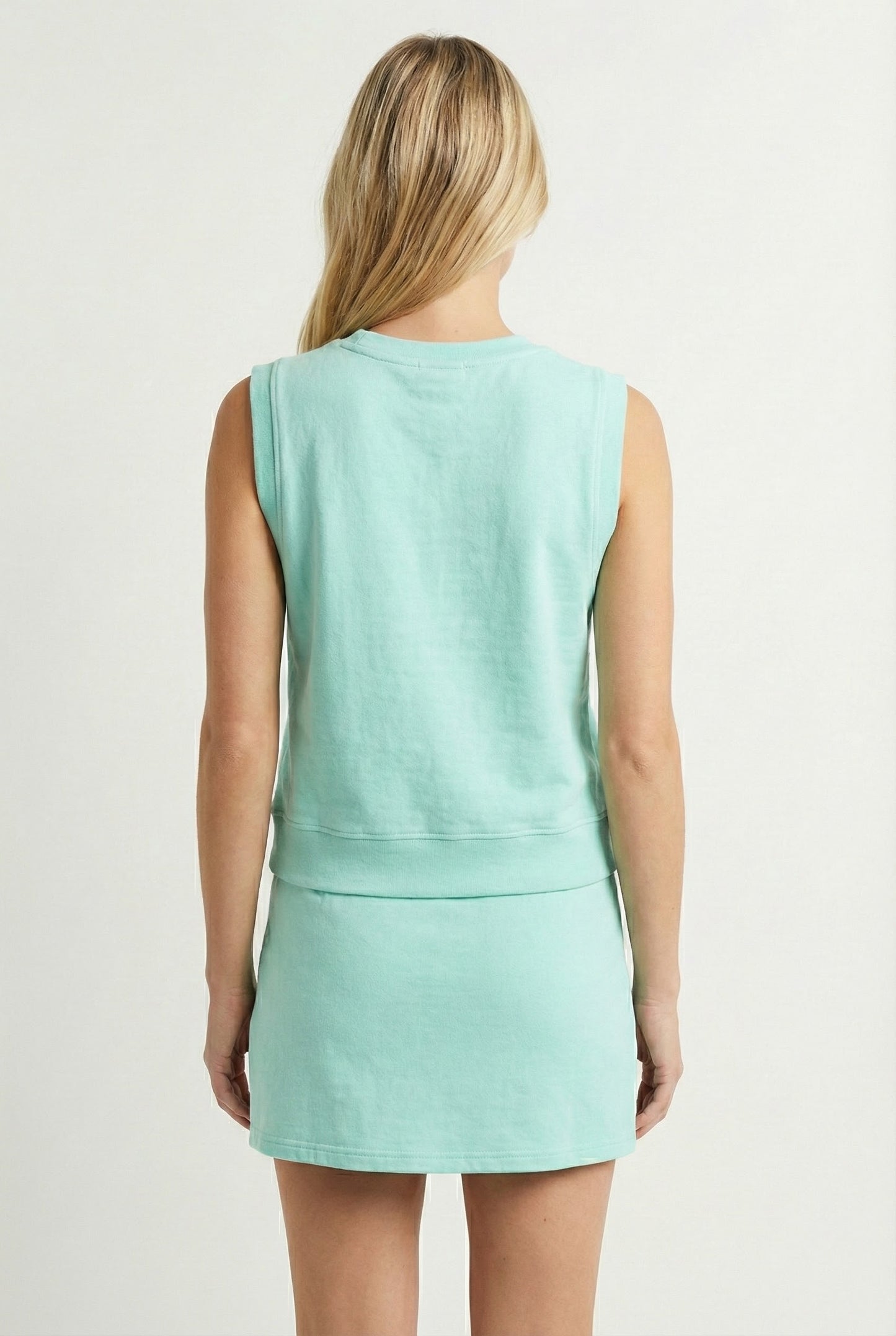 LOHNR Cotton Skirt Set in Cyan - Relaxed 100% mineral cotton tank and wrap skirt with built-in shorts