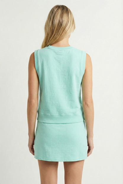LOHNR Cotton Skirt Set in Cyan - Relaxed 100% mineral cotton tank and wrap skirt with built-in shorts