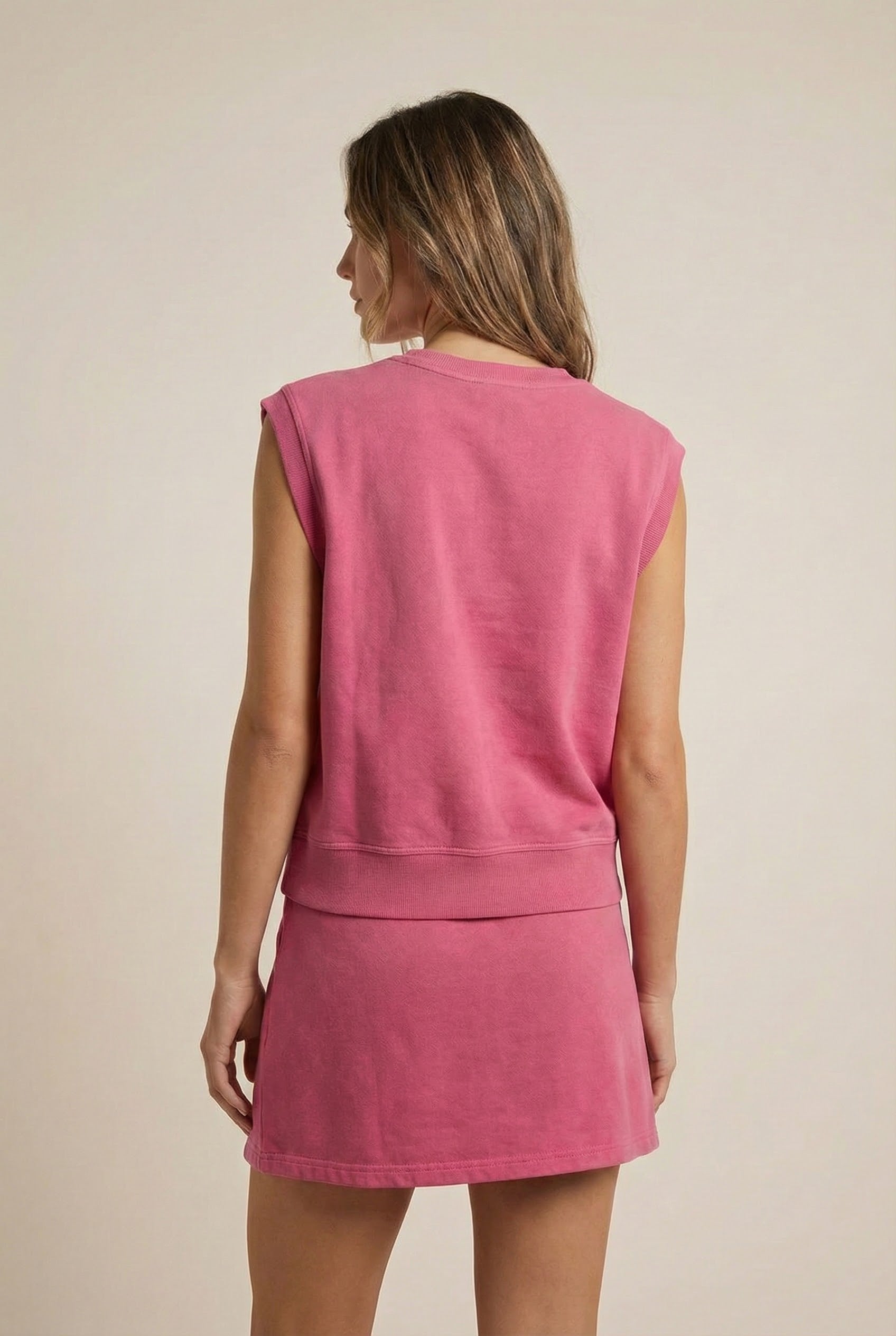 LOHNR Cotton Skirt Set in Hot Pink - Relaxed 100% mineral cotton tank and wrap skirt with built-in shorts