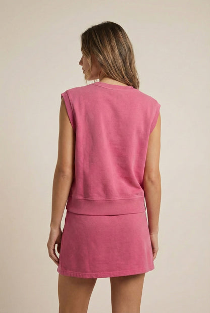 LOHNR Cotton Skirt Set in Hot Pink - Relaxed 100% mineral cotton tank and wrap skirt with built-in shorts