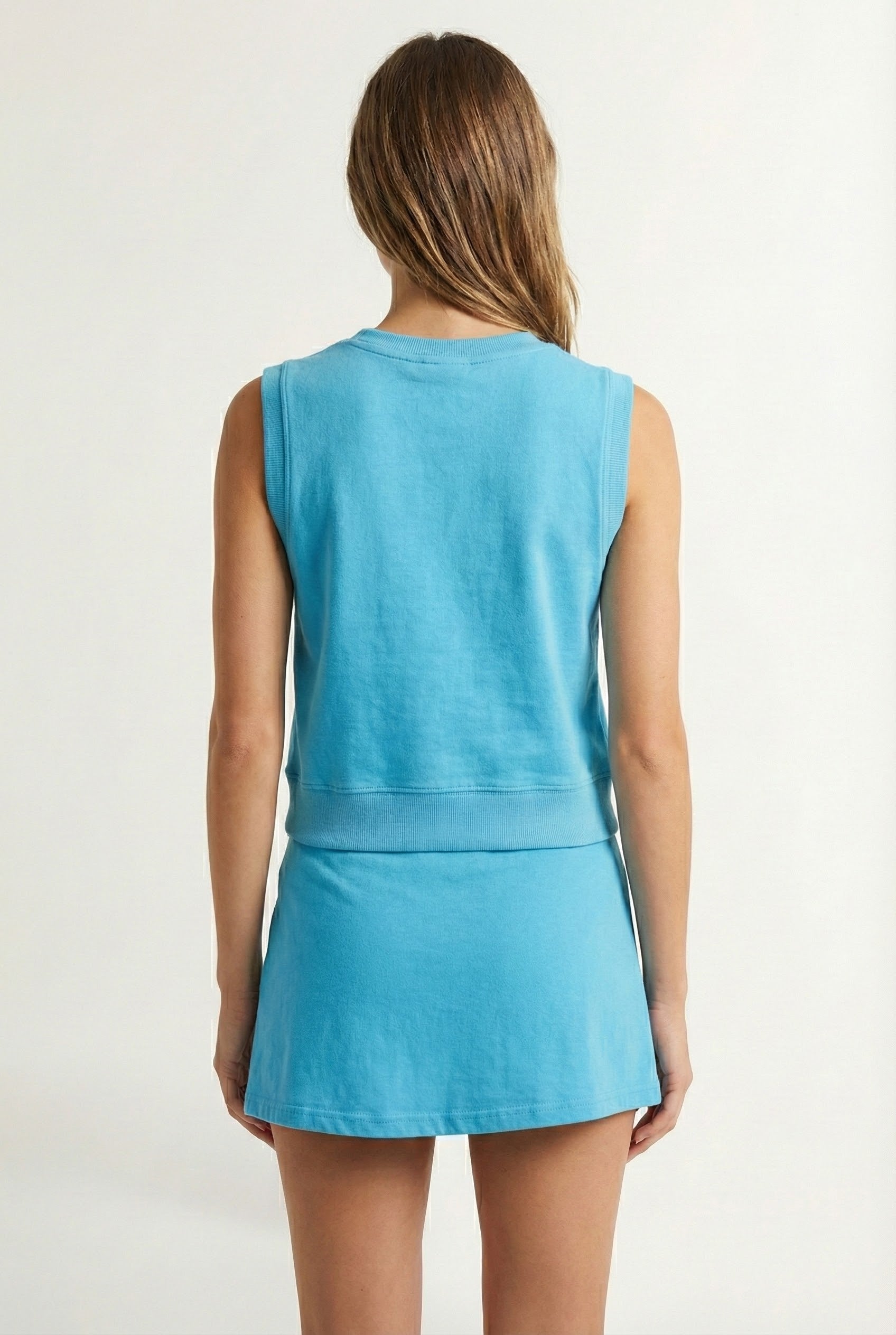 LOHNR Cotton Skirt Set in Light Blue - Relaxed 100% mineral cotton tank and wrap skirt with built-in shorts