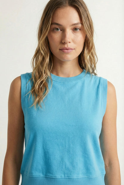 LOHNR Cotton Skirt Set in Light Blue - Relaxed 100% mineral cotton tank and wrap skirt with built-in shorts