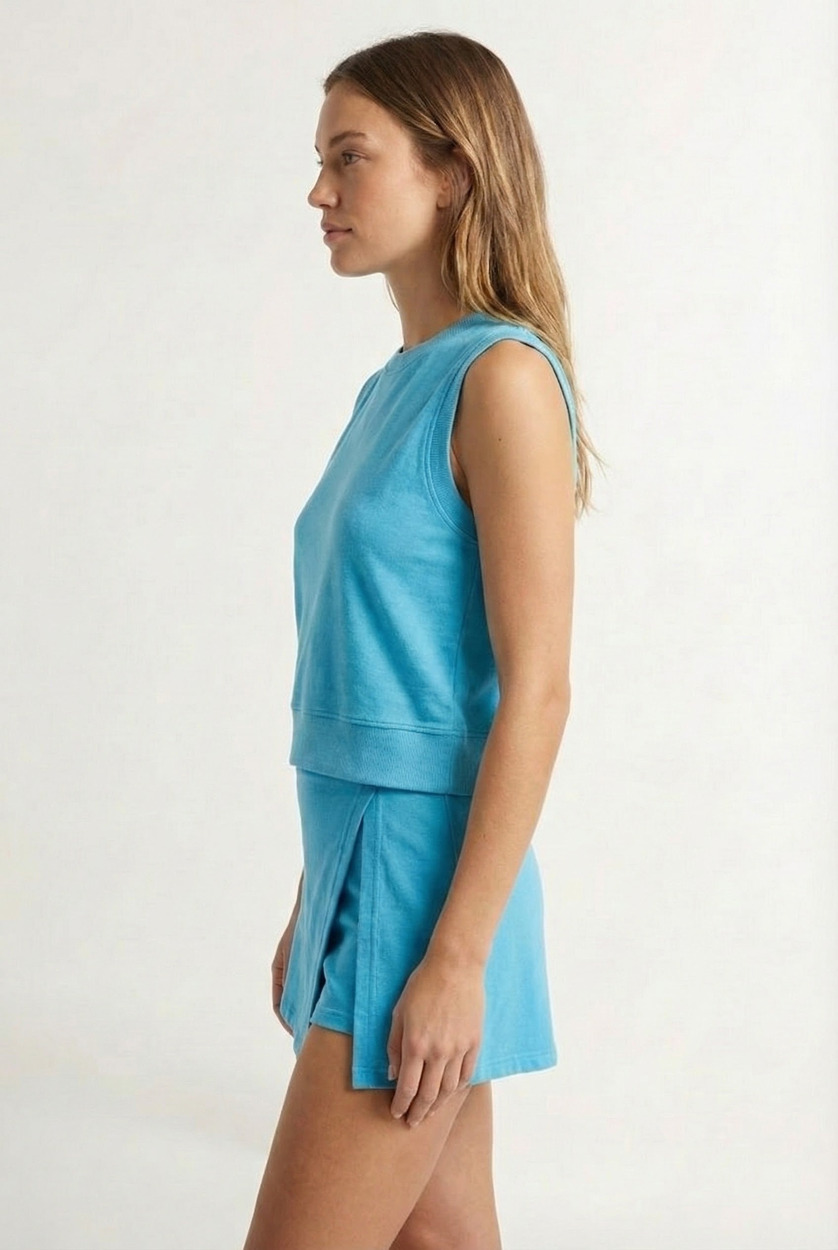 LOHNR Cotton Skirt Set in Light Blue - Relaxed 100% mineral cotton tank and wrap skirt with built-in shorts