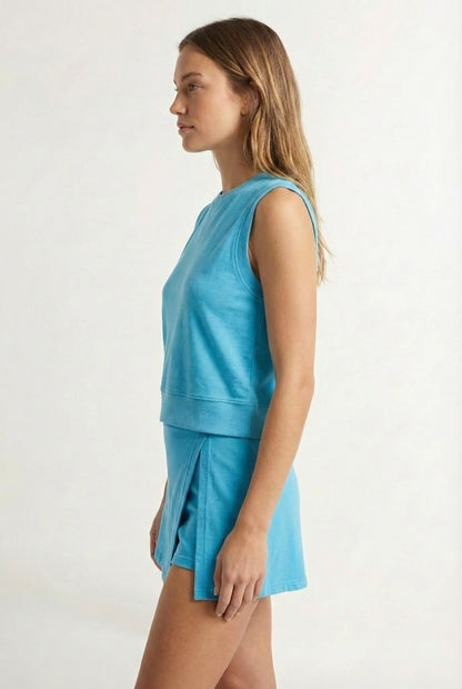 LOHNR Cotton Skirt Set in Light Blue - Relaxed 100% mineral cotton tank and wrap skirt with built-in shorts