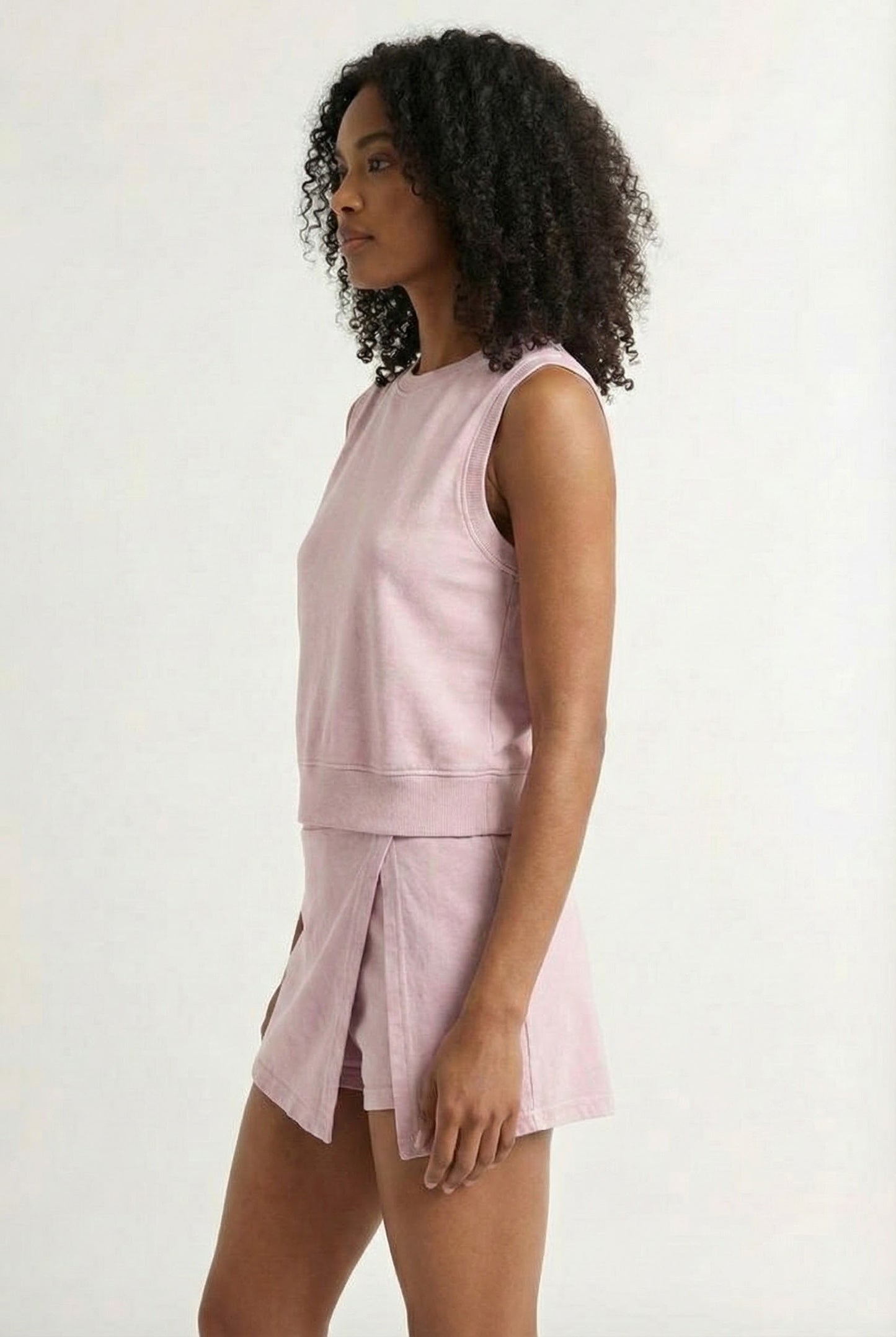 LOHNR Cotton Skirt Set in Pink - Relaxed 100% mineral cotton tank and wrap skirt with built-in shorts