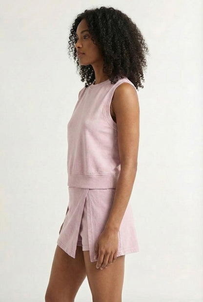 LOHNR Cotton Skirt Set in Pink - Relaxed 100% mineral cotton tank and wrap skirt with built-in shorts