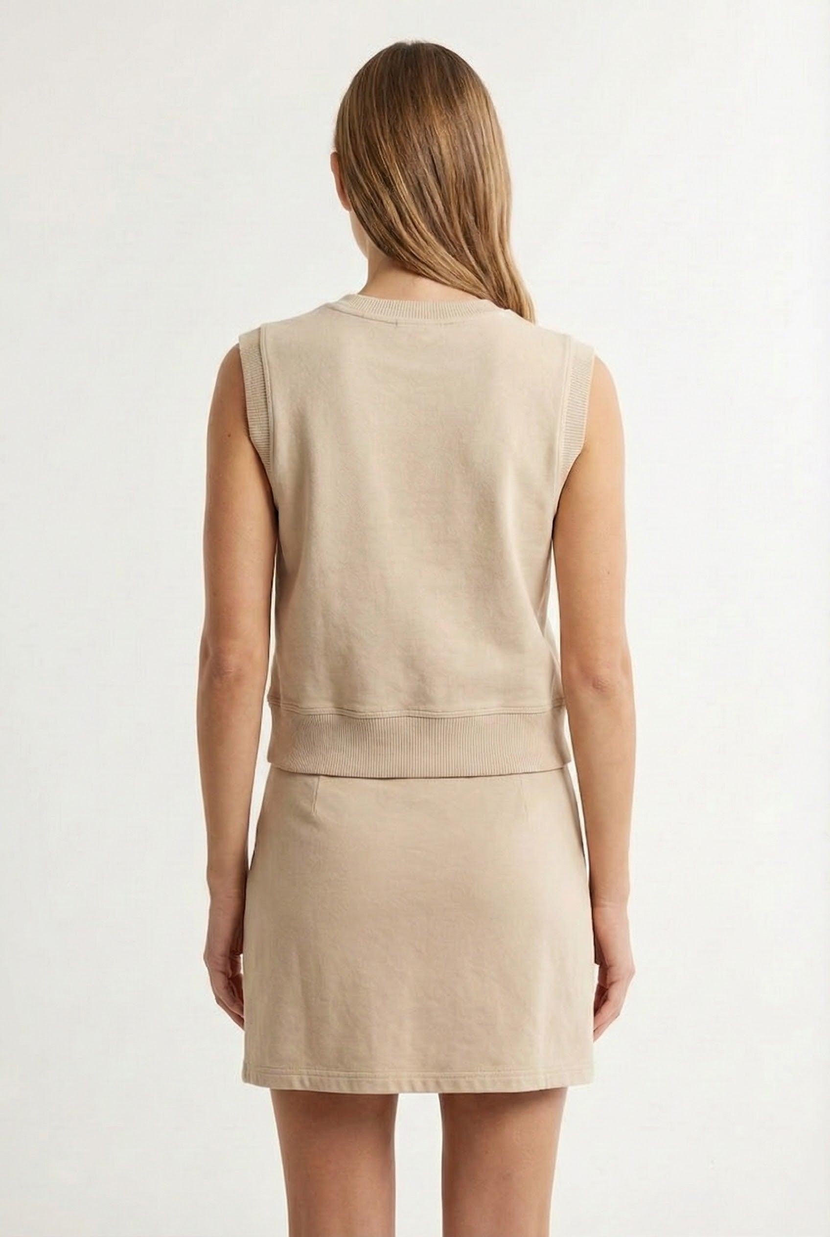 LOHNR Cotton Skirt Set in Sandy Pearl - Relaxed 100% mineral cotton tank and wrap skirt with built-in shorts