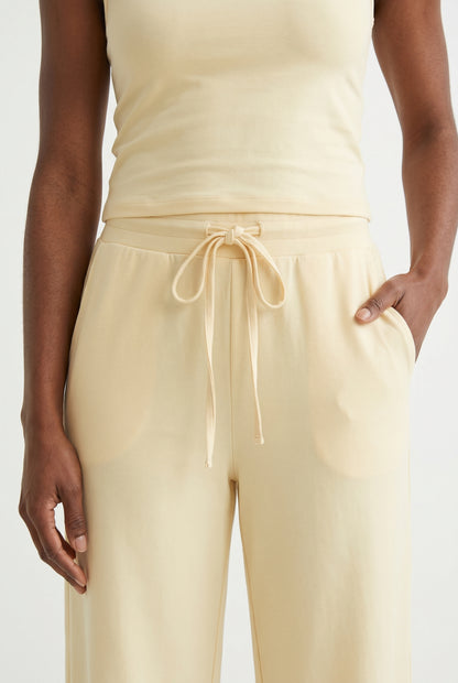 Toasted vanilla cream two-piece lounge set with wide leg pants and fitted tank top