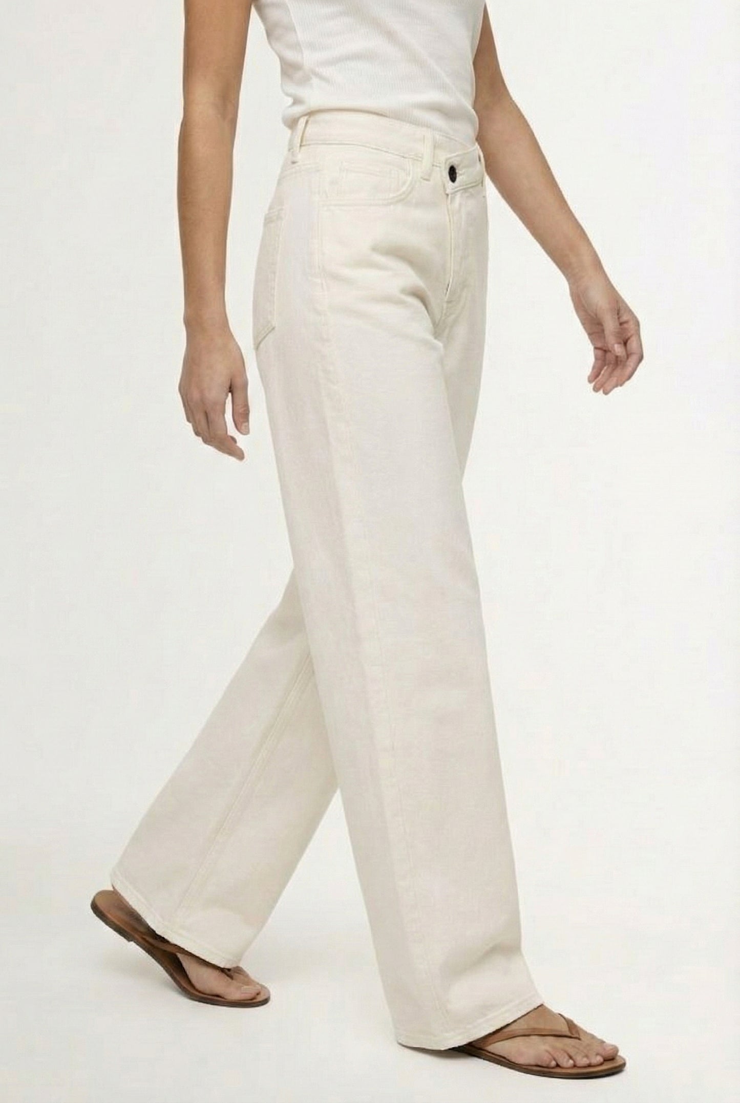 Lohnr Farrah Jean in Alabaster - High-waisted wide-leg denim