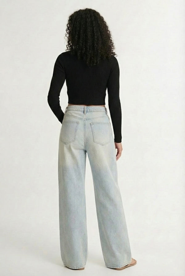 Lohnr Farrah Jean in Chalk Blue - High-waisted wide-leg denim