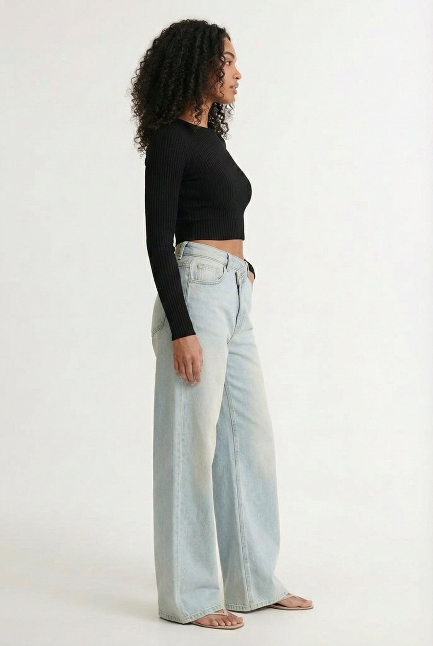 Lohnr Farrah Jean in Chalk Blue - High-waisted wide-leg denim