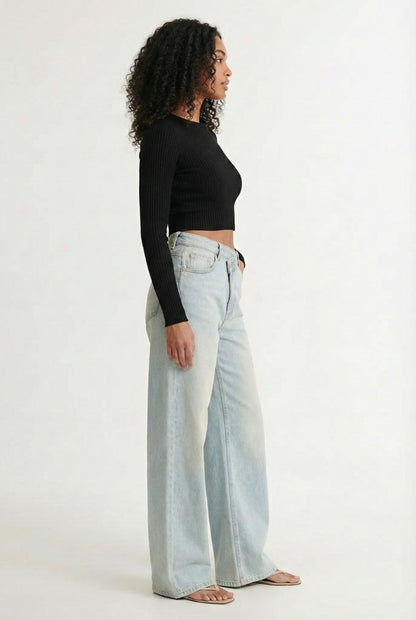 Lohnr Farrah Jean in Chalk Blue - High-waisted wide-leg denim