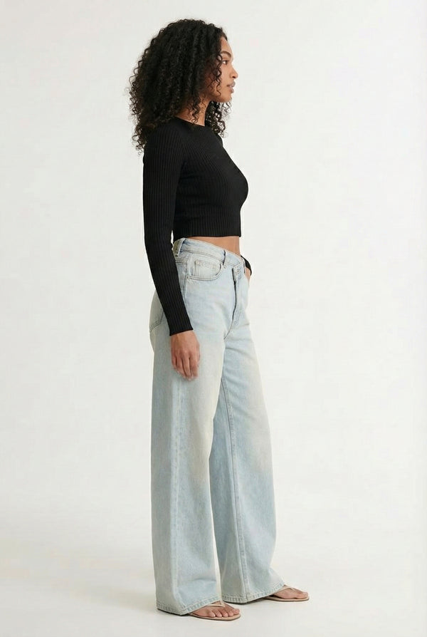 Lohnr Farrah Jean in Chalk Blue - High-waisted wide-leg denim