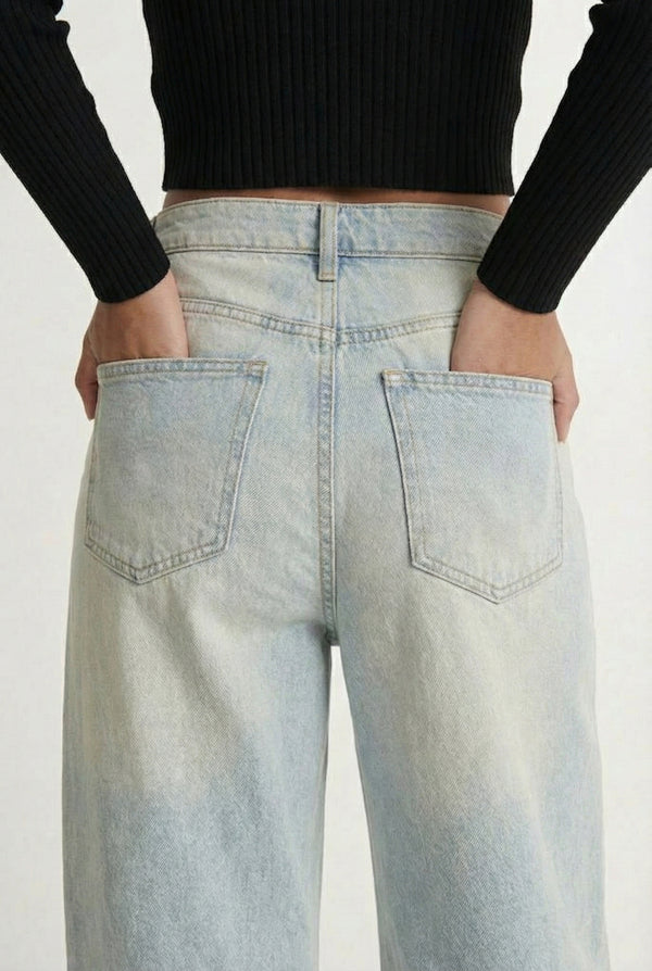 Lohnr Farrah Jean in Chalk Blue - High-waisted wide-leg denim