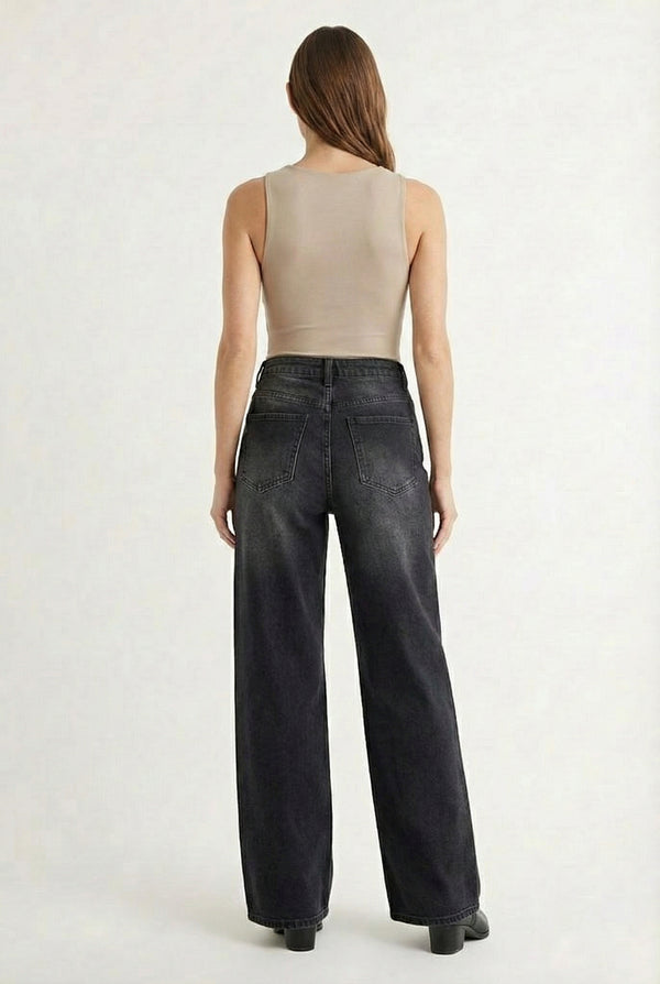 Lohnr Farrah Jean in Vintage Ash - High-waisted wide-leg denim