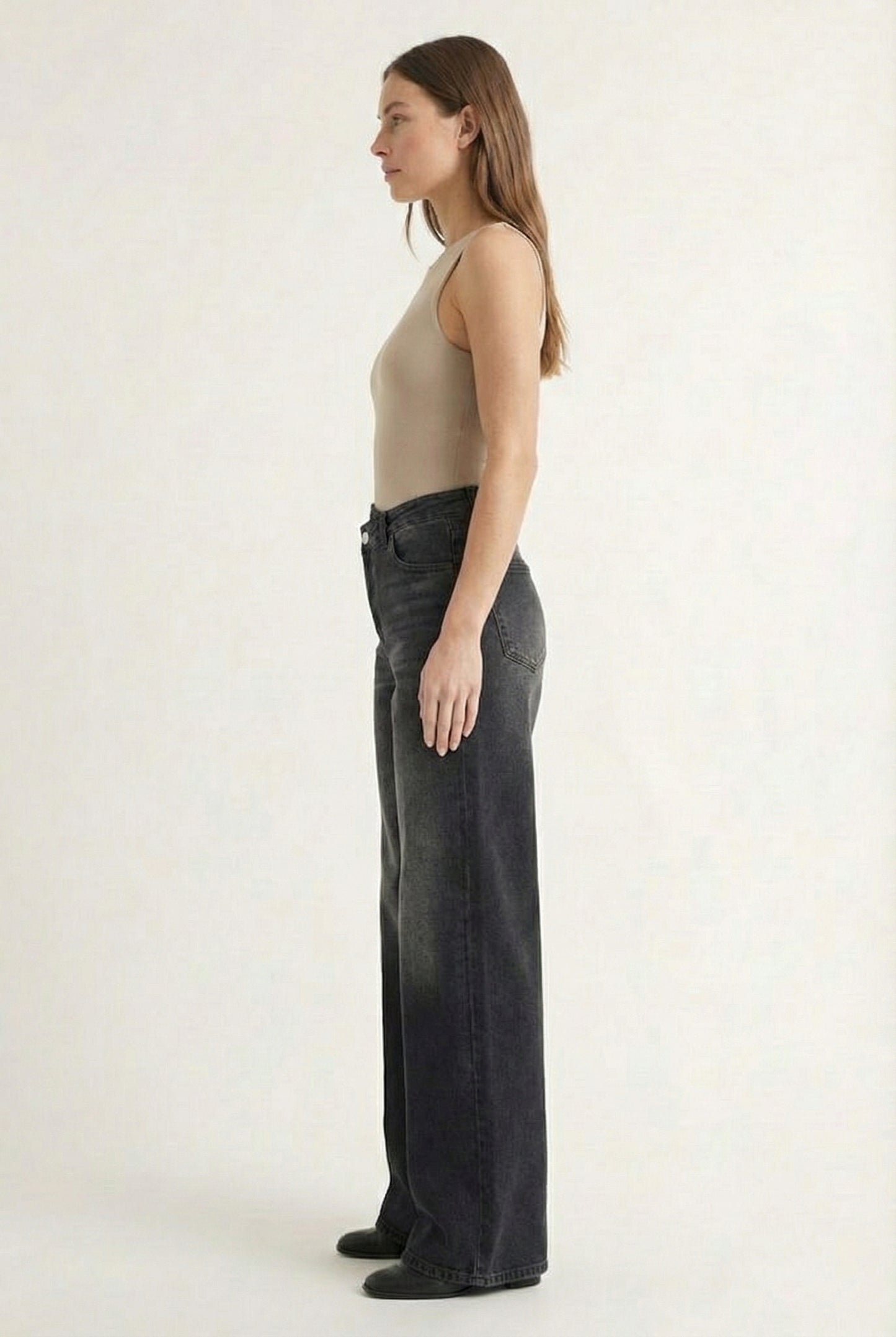 Lohnr Farrah Jean in Vintage Ash - High-waisted wide-leg denim