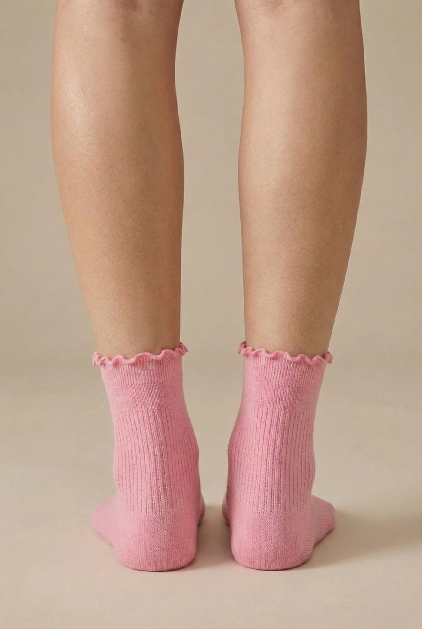 LOHNR Lacey Sock in Petal - A deep rose pink stretch crew sock crafted from a breathable cotton blend, finished with a feminine ruffle-edge and secure stay-up fit.