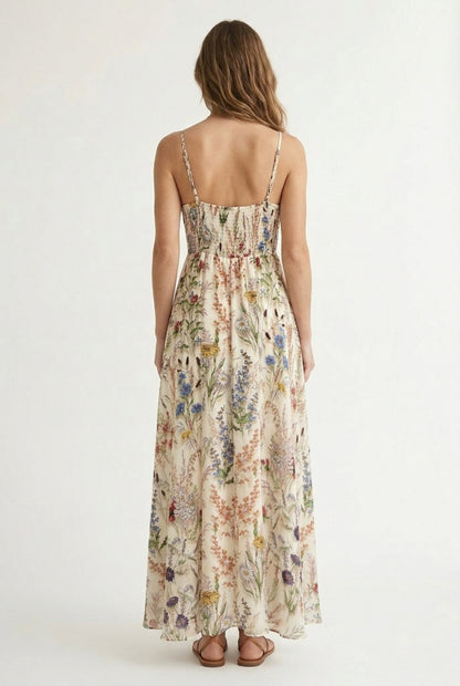 Back view of the LOHNR Light Birch floral print maxi dress