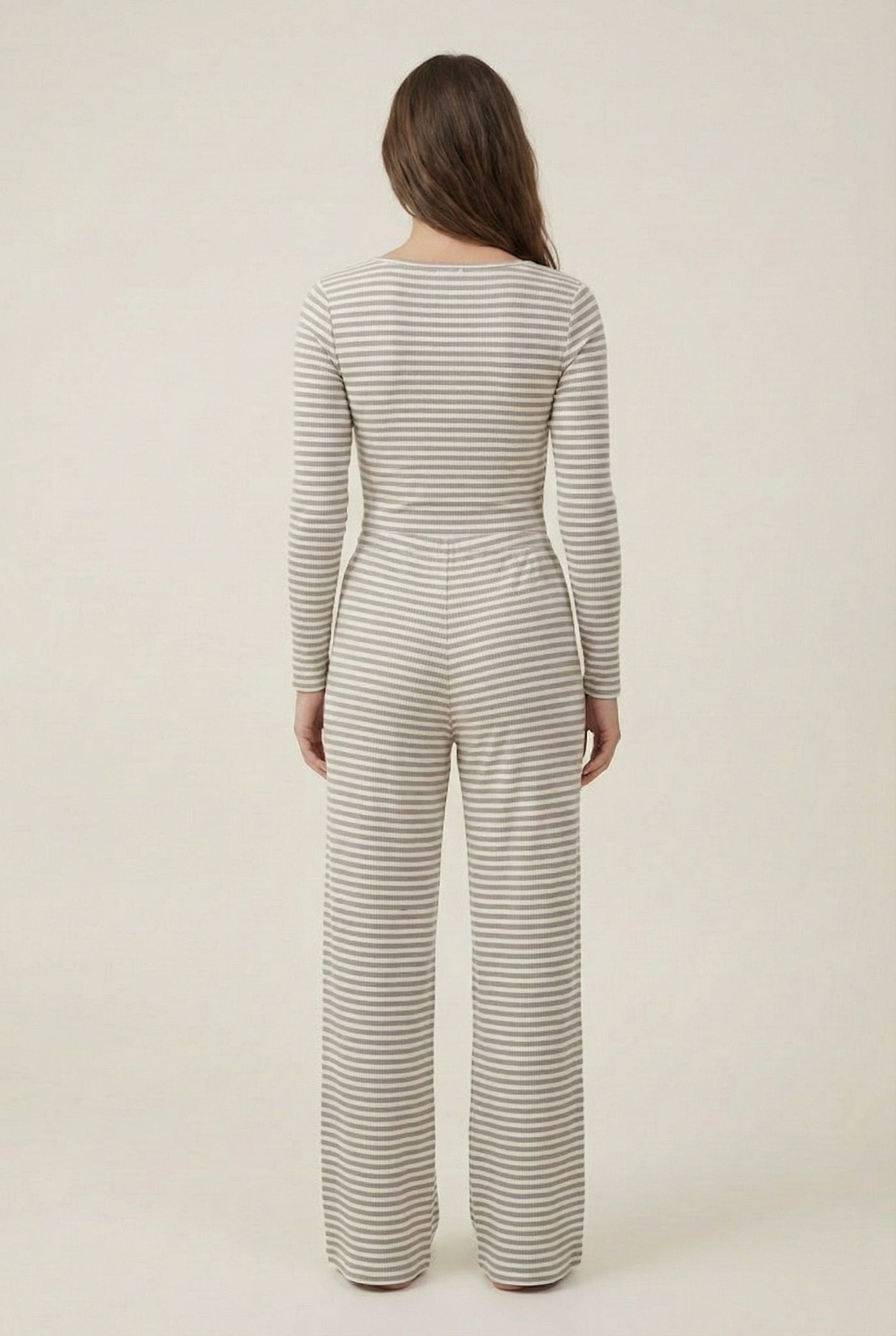 Lohnr The Mono Set in Drift - A luxury structured square-neck crop top and wide-leg trouser lounge set crafted from a smooth, premium sweatshirt material.