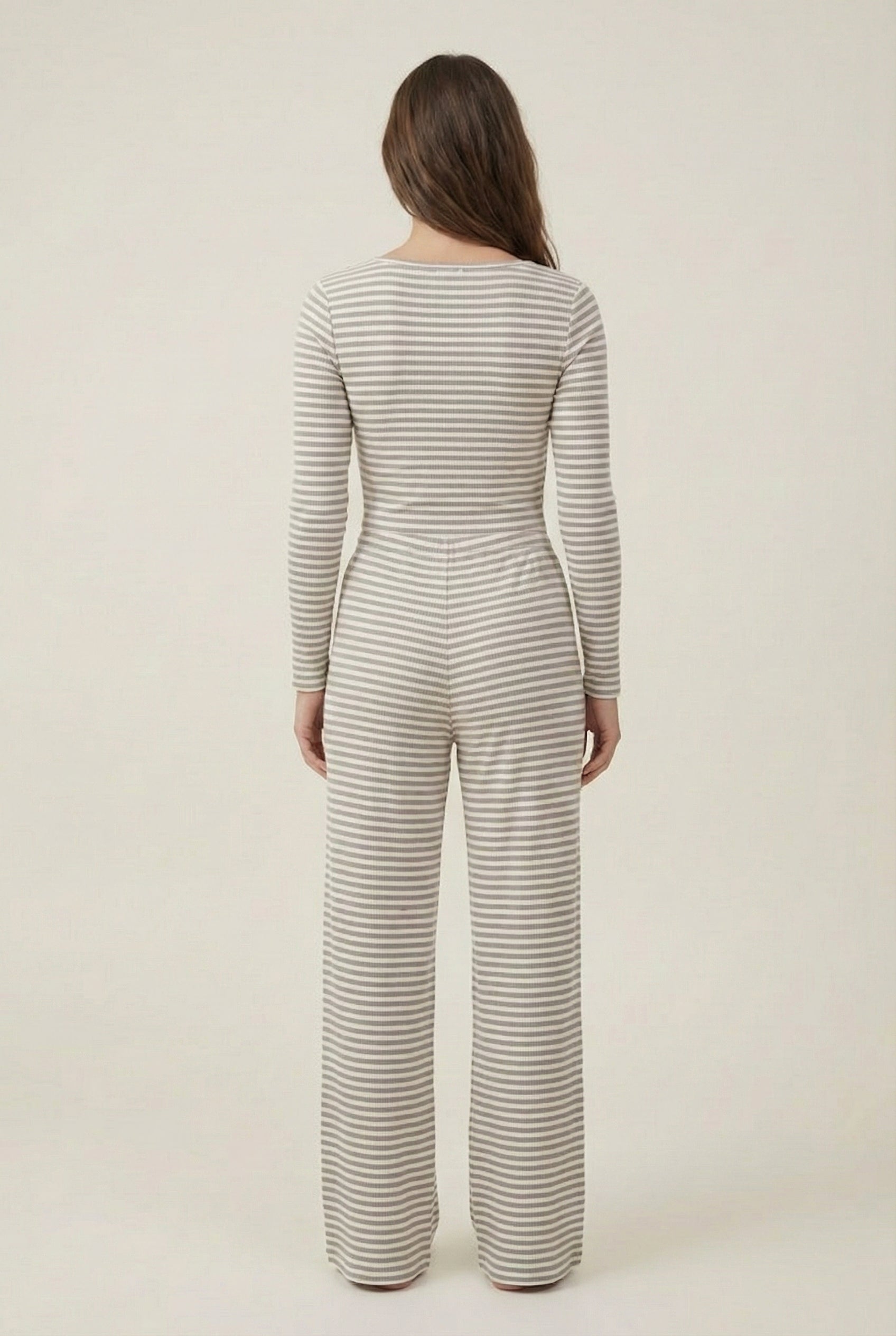 Lohnr The Mono Set in Drift - A luxury structured square-neck crop top and wide-leg trouser lounge set crafted from a smooth, premium sweatshirt material.