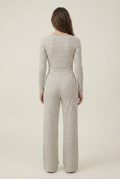 Lohnr The Mono Set in Drift - A luxury structured square-neck crop top and wide-leg trouser lounge set crafted from a smooth, premium sweatshirt material.