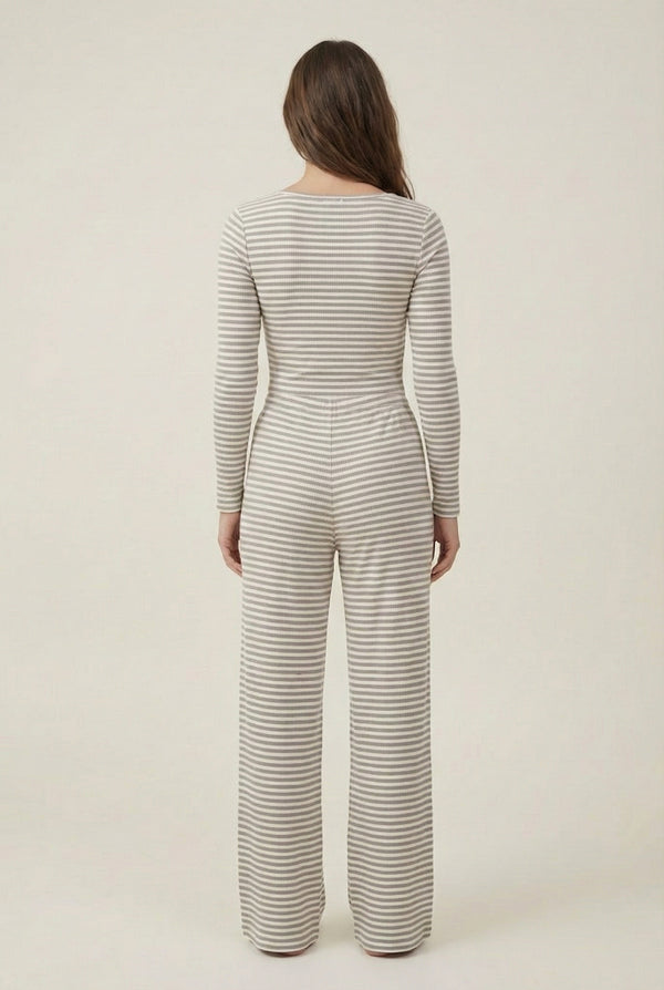 Lohnr The Mono Set in Drift - A luxury structured square-neck crop top and wide-leg trouser lounge set crafted from a smooth, premium sweatshirt material.