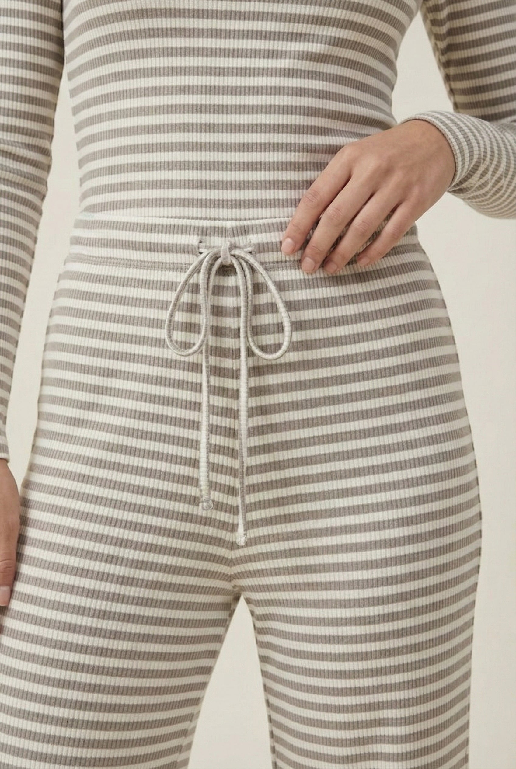 Lohnr The Mono Set in Drift - A luxury structured square-neck crop top and wide-leg trouser lounge set crafted from a smooth, premium sweatshirt material.