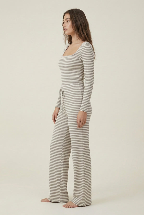 Lohnr The Mono Set in Drift - A luxury structured square-neck crop top and wide-leg trouser lounge set crafted from a smooth, premium sweatshirt material.