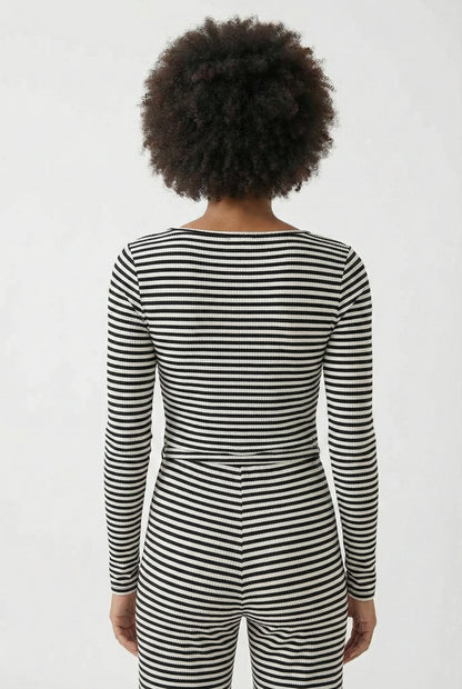 Lohnr The Mono Set in Ink - A luxury structured square-neck crop top and wide-leg trouser lounge set crafted from a smooth, premium sweatshirt material.