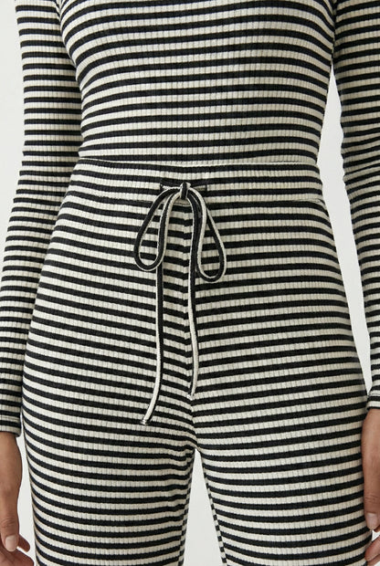 Lohnr The Mono Set in Ink - A luxury structured square-neck crop top and wide-leg trouser lounge set crafted from a smooth, premium sweatshirt material.