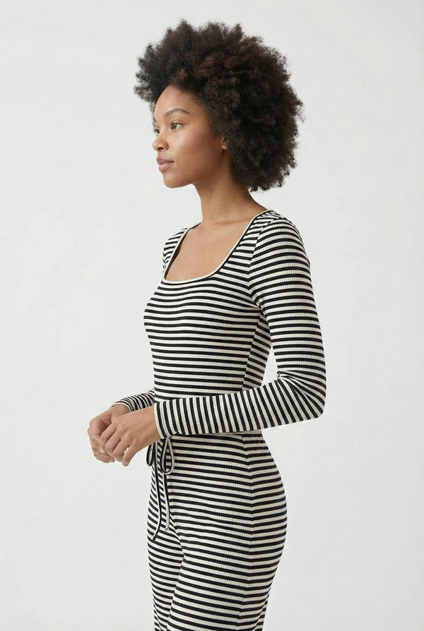 Lohnr The Mono Set in Ink - A luxury structured square-neck crop top and wide-leg trouser lounge set crafted from a smooth, premium sweatshirt material.