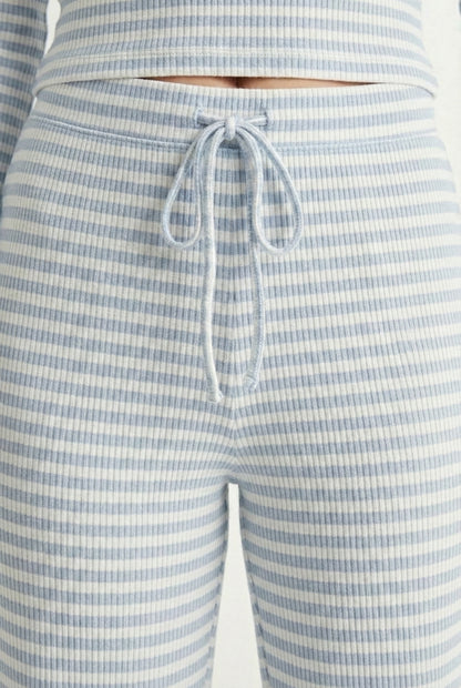 Lohnr The Mono Set in Pebble - A luxury structured square-neck crop top and wide-leg trouser lounge set crafted from a smooth, premium sweatshirt material.