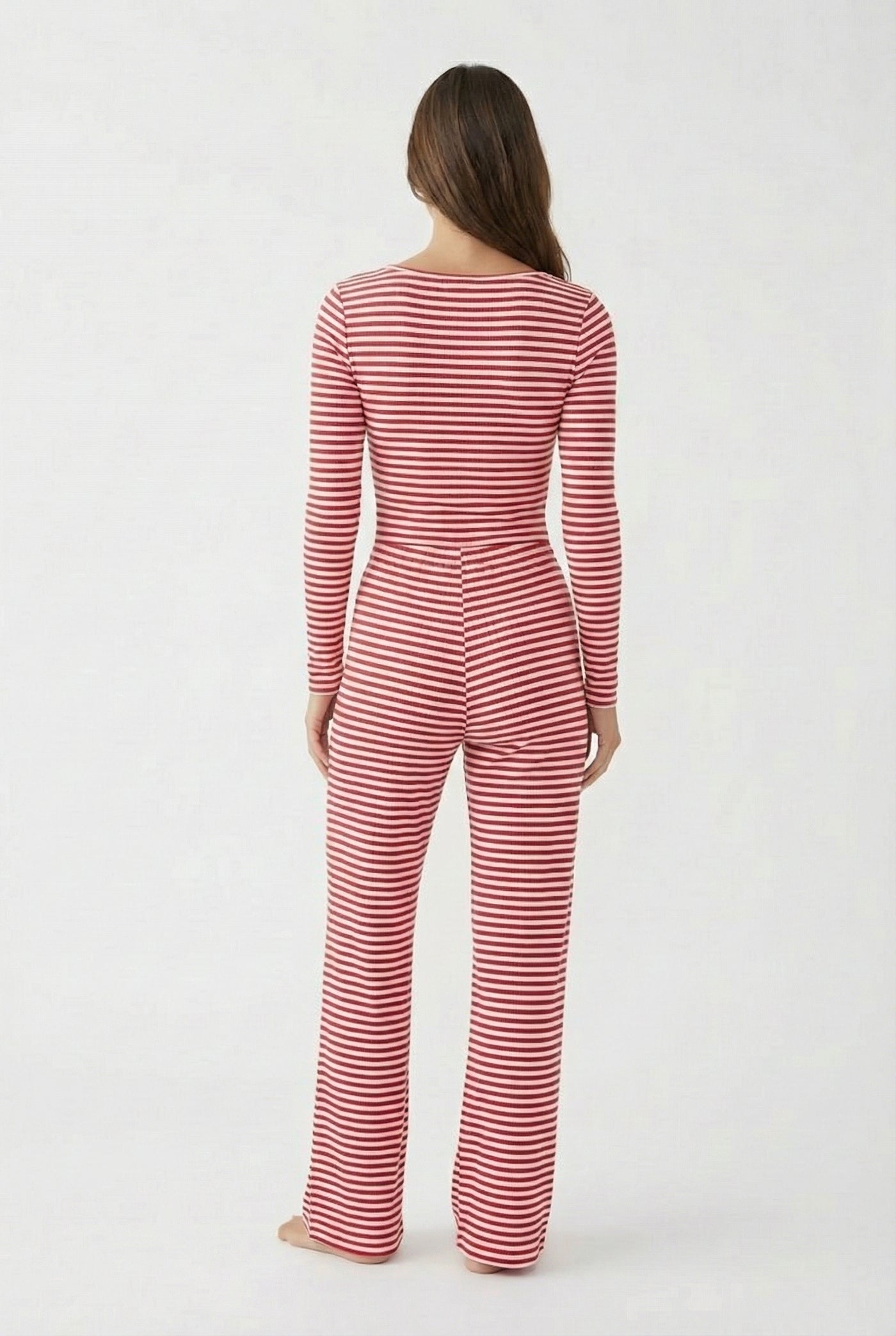 Lohnr The Mono Set in Poppy - A luxury structured square-neck crop top and wide-leg trouser lounge set crafted from a smooth, premium sweatshirt material.