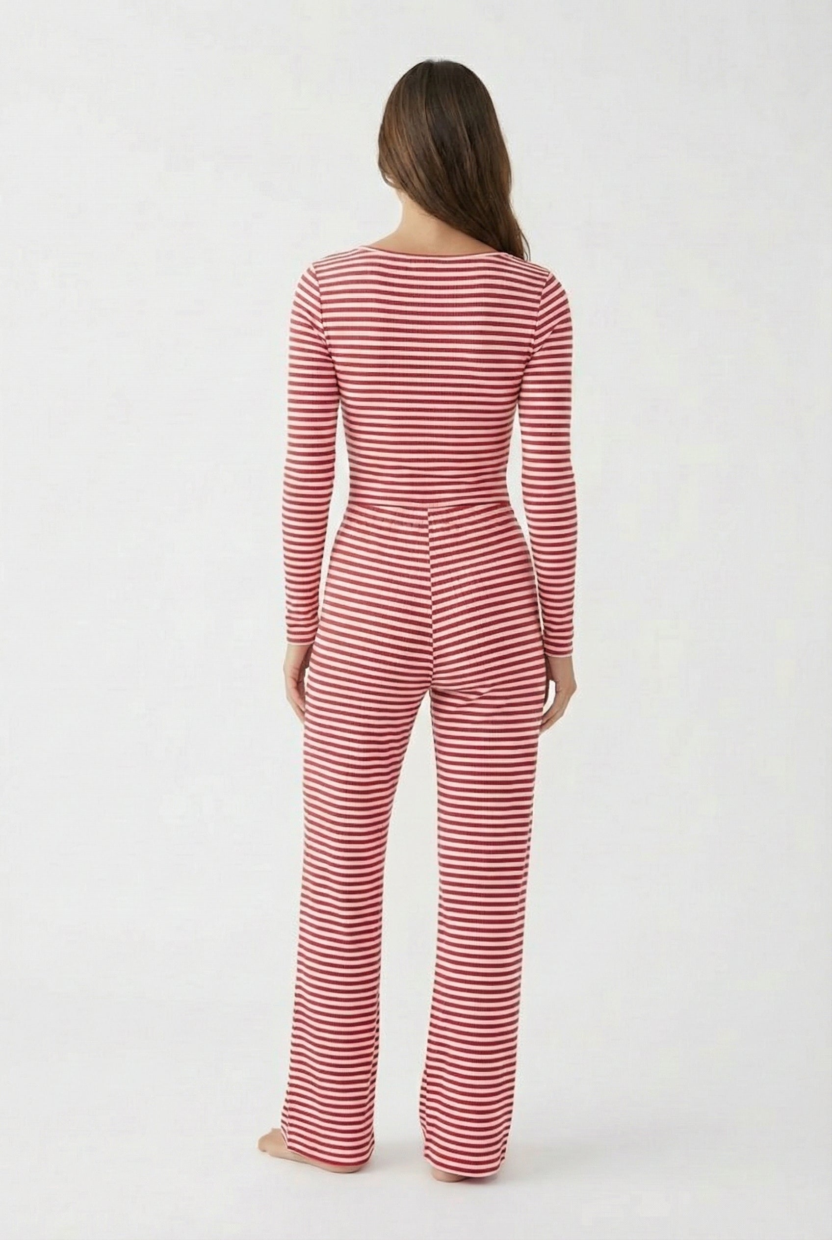 Lohnr The Mono Set in Poppy - A luxury structured square-neck crop top and wide-leg trouser lounge set crafted from a smooth, premium sweatshirt material.