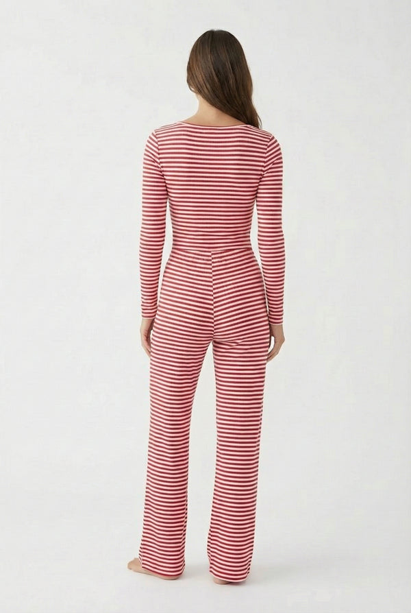 Lohnr The Mono Set in Poppy - A luxury structured square-neck crop top and wide-leg trouser lounge set crafted from a smooth, premium sweatshirt material.