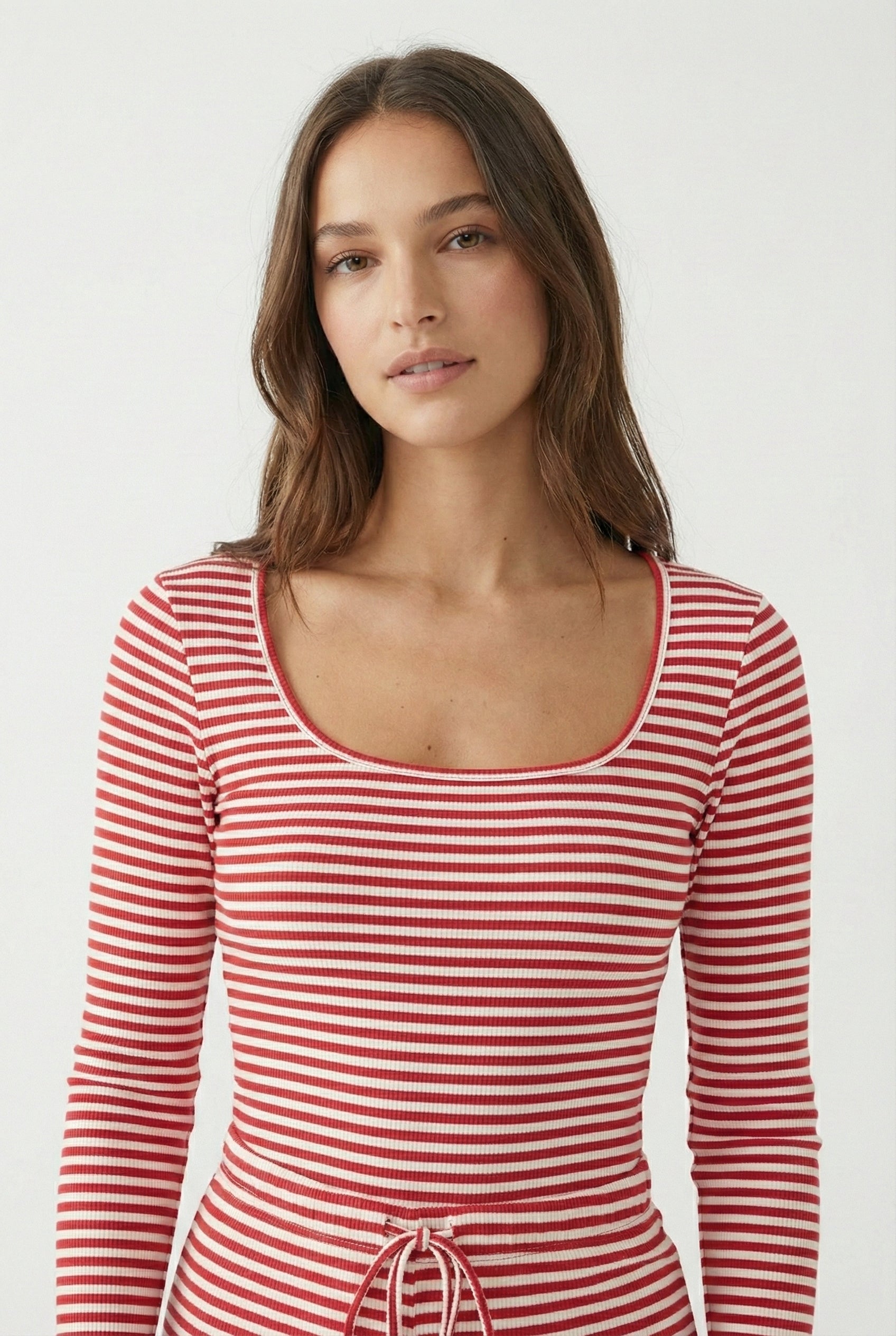 Lohnr The Mono Set in Poppy - A luxury structured square-neck crop top and wide-leg trouser lounge set crafted from a smooth, premium sweatshirt material.