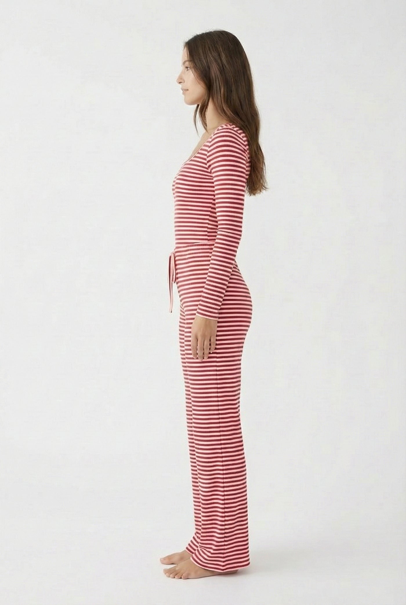 Lohnr The Mono Set in Poppy - A luxury structured square-neck crop top and wide-leg trouser lounge set crafted from a smooth, premium sweatshirt material.