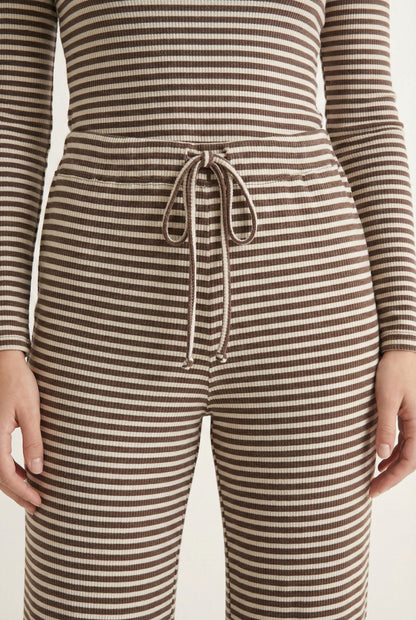 Lohnr The Mono Set in Truffle - A luxury structured square-neck crop top and wide-leg trouser lounge set crafted from a smooth, premium sweatshirt material.